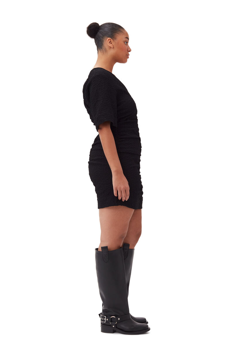 Black Textured Suiting Mini Dress, Polyester, in colour Black - 7 - GANNI