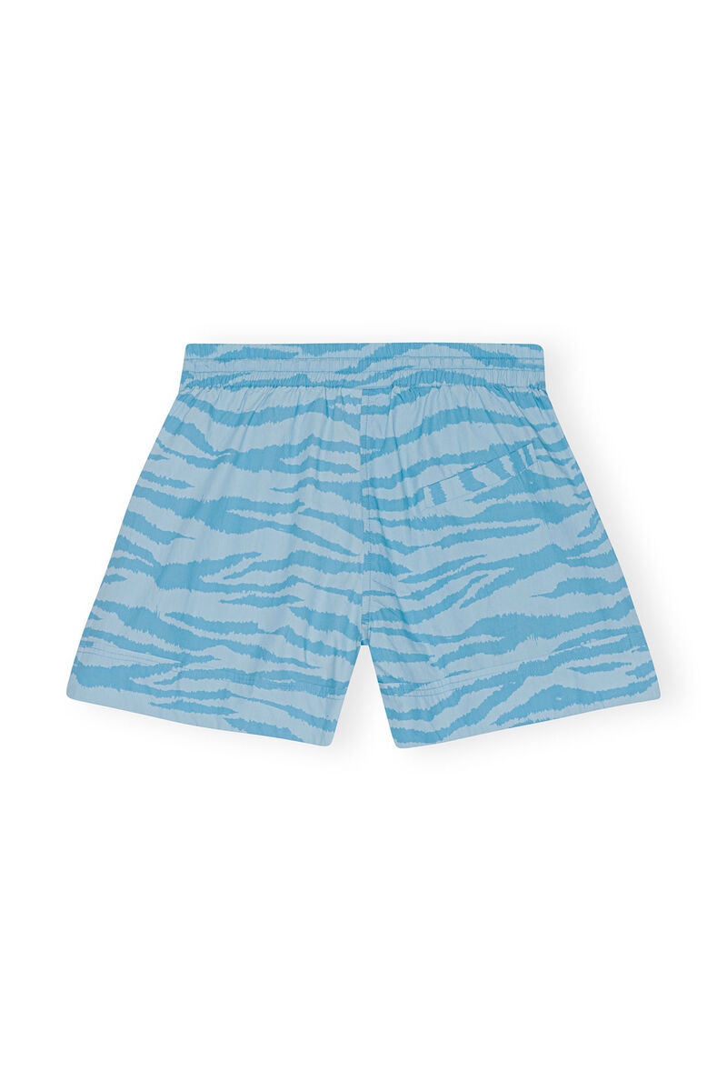 Printed Cotton Elasticated Shorts, Cotton, in colour Ethereal Blue - 2 - GANNI