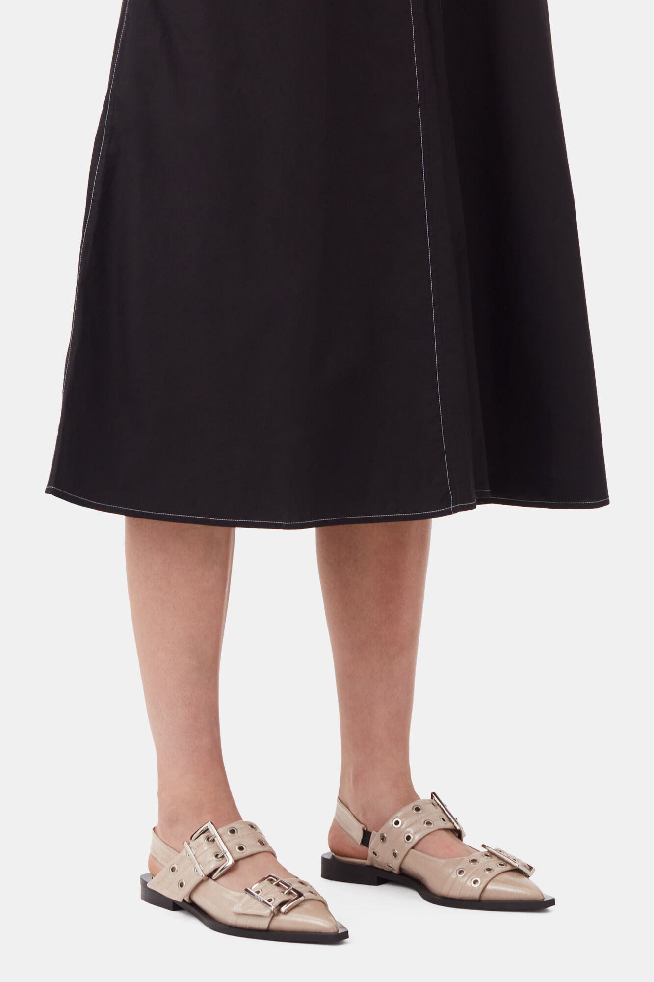 Grey Feminine Buckle Ballerinas, Polyester, in colour Taos Taupe - 1 - GANNI