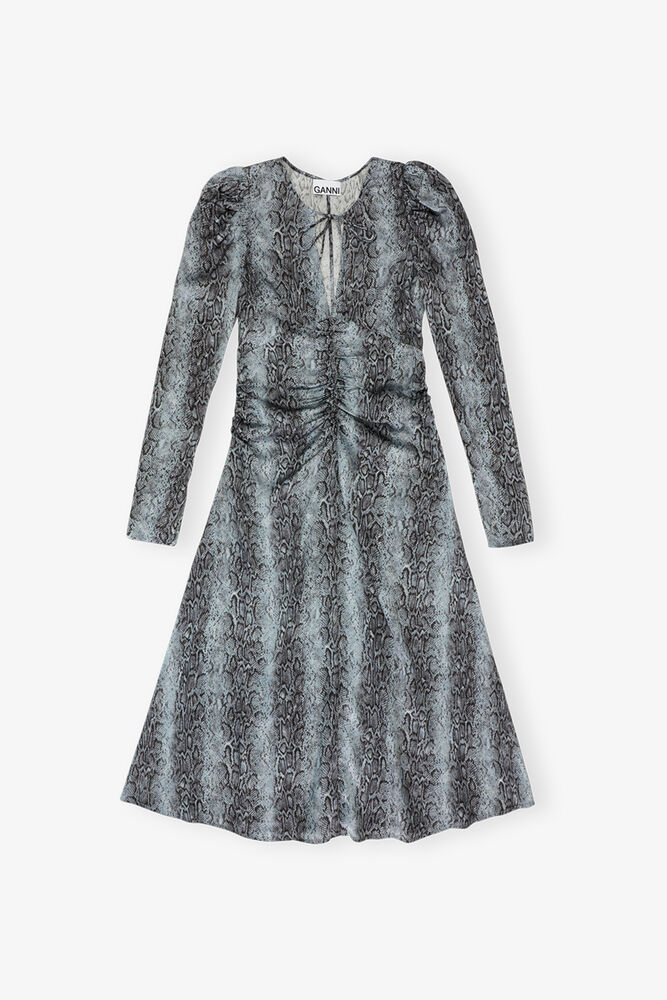 Robe midi fronc&eacute;e &agrave; imprim&eacute; serpent bleu, Celestial Blue