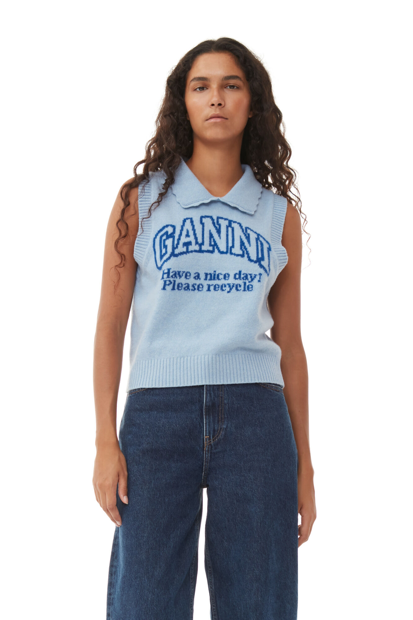 Ganni Re-cut Blue Graphic Vest