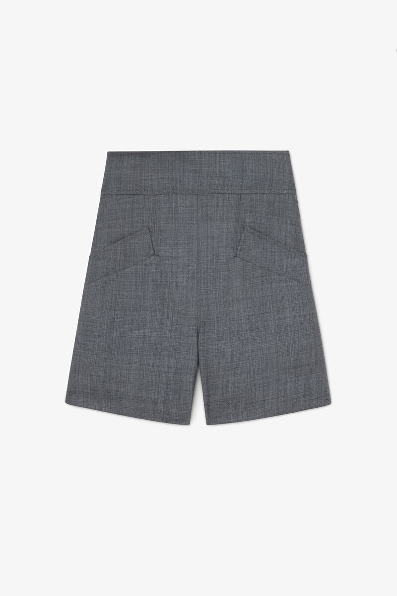 Shorts in Grey Wool Melange, Wool, in colour Phantom - 1 - GANNI