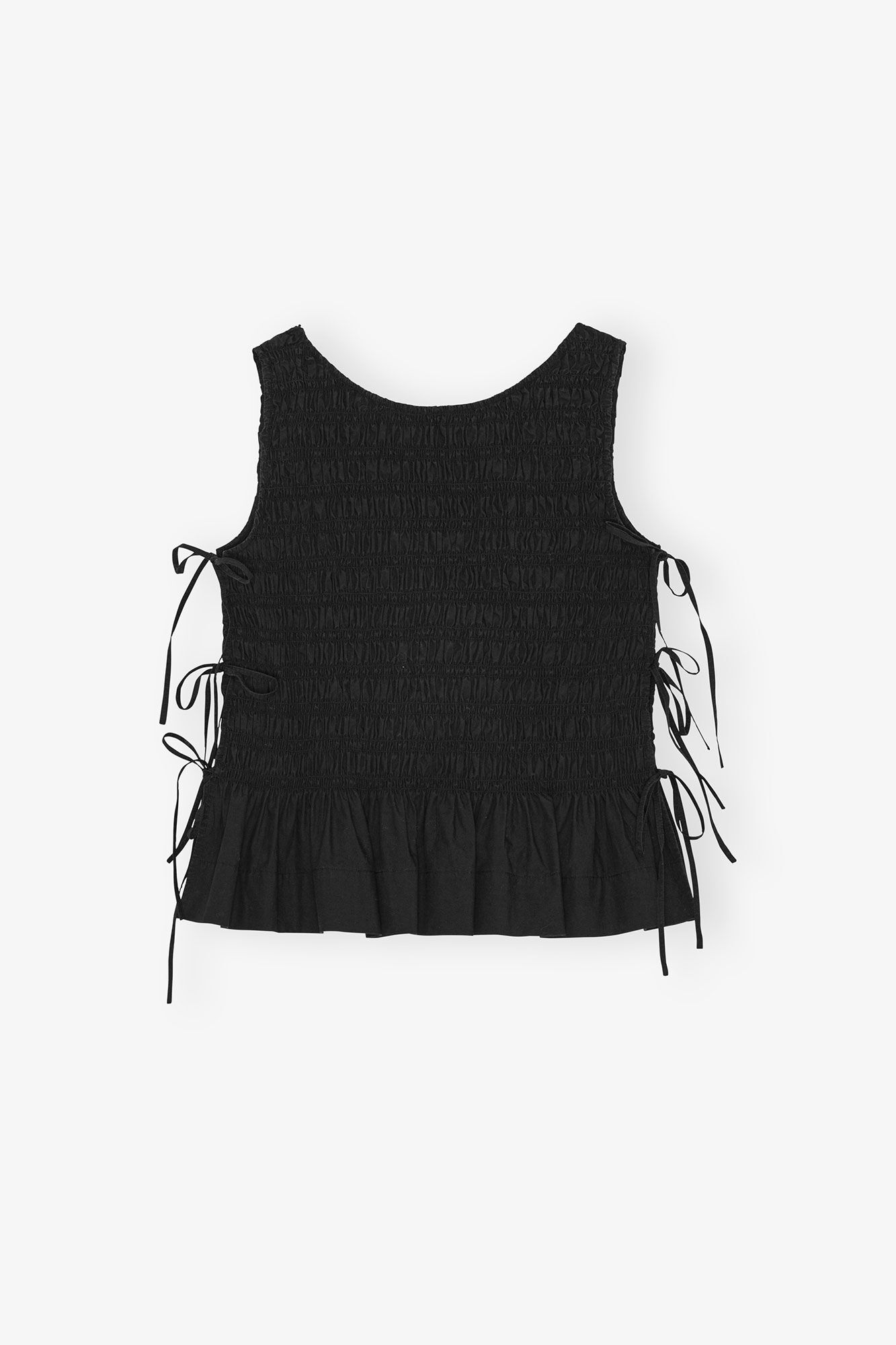 Black Cotton Smock Tie Top, Cotton, in colour Black - 1 - GANNI