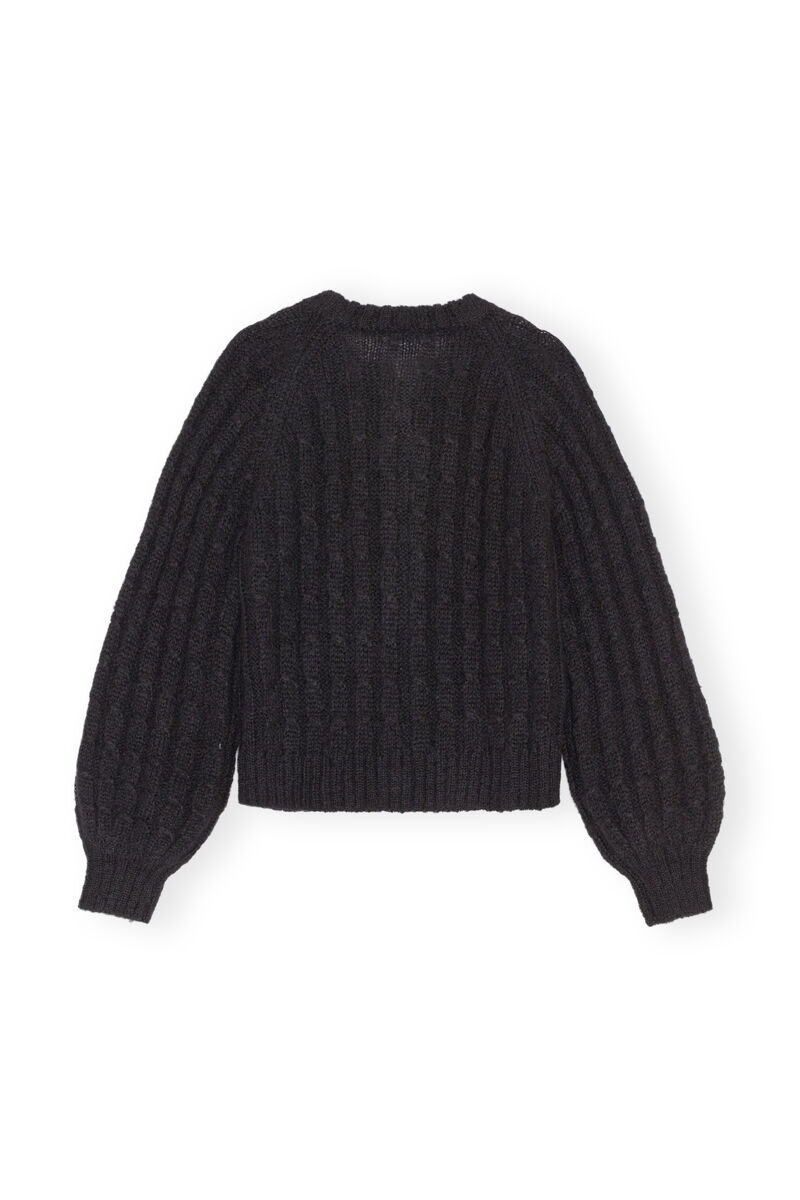Cable Cardigan, Merino Wool, in colour Black - 2 - GANNI