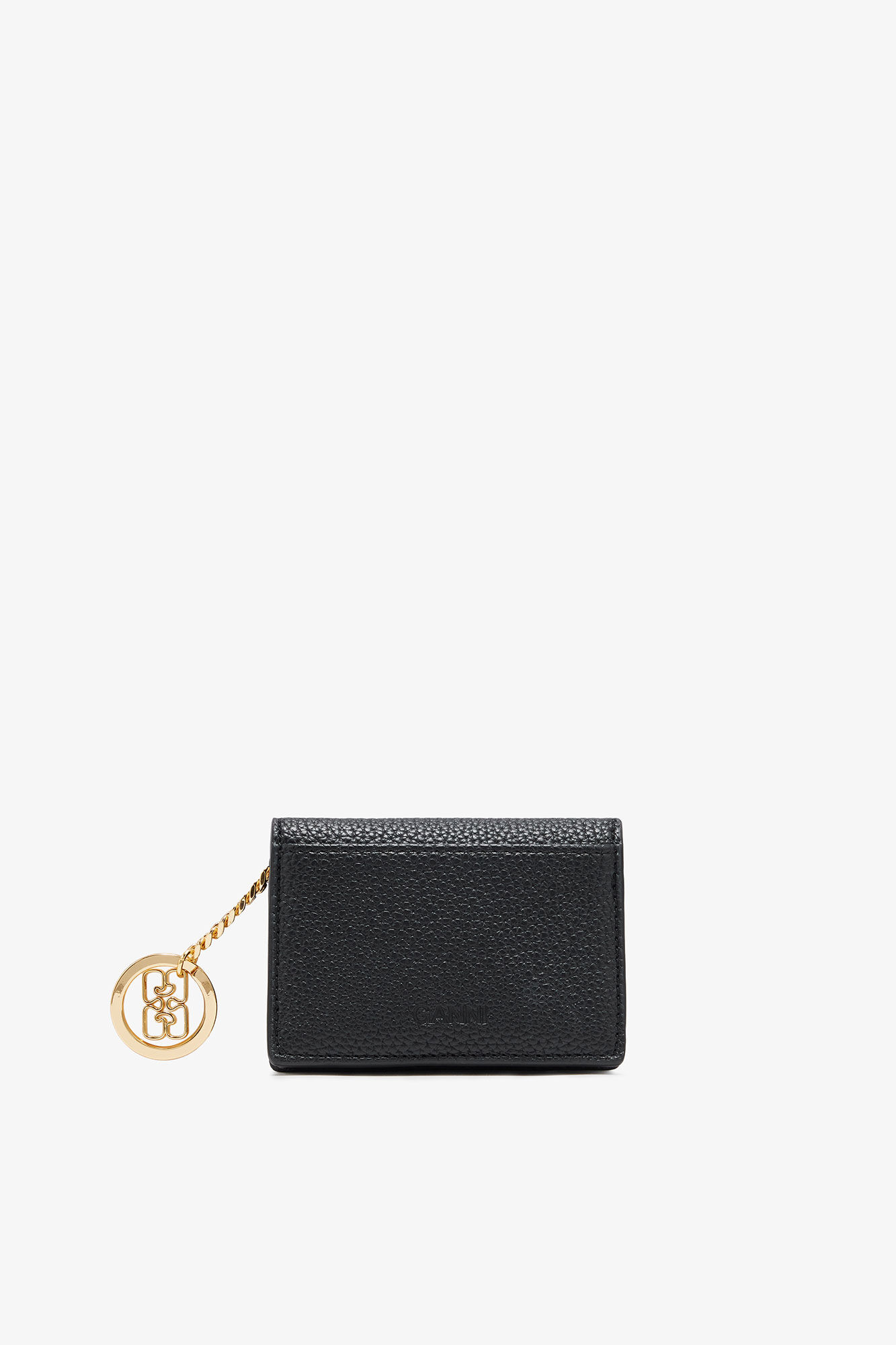 Black Grained GANNI Bou Card Holder With Flap, Polyurethane, in colour Black - 2 - GANNI