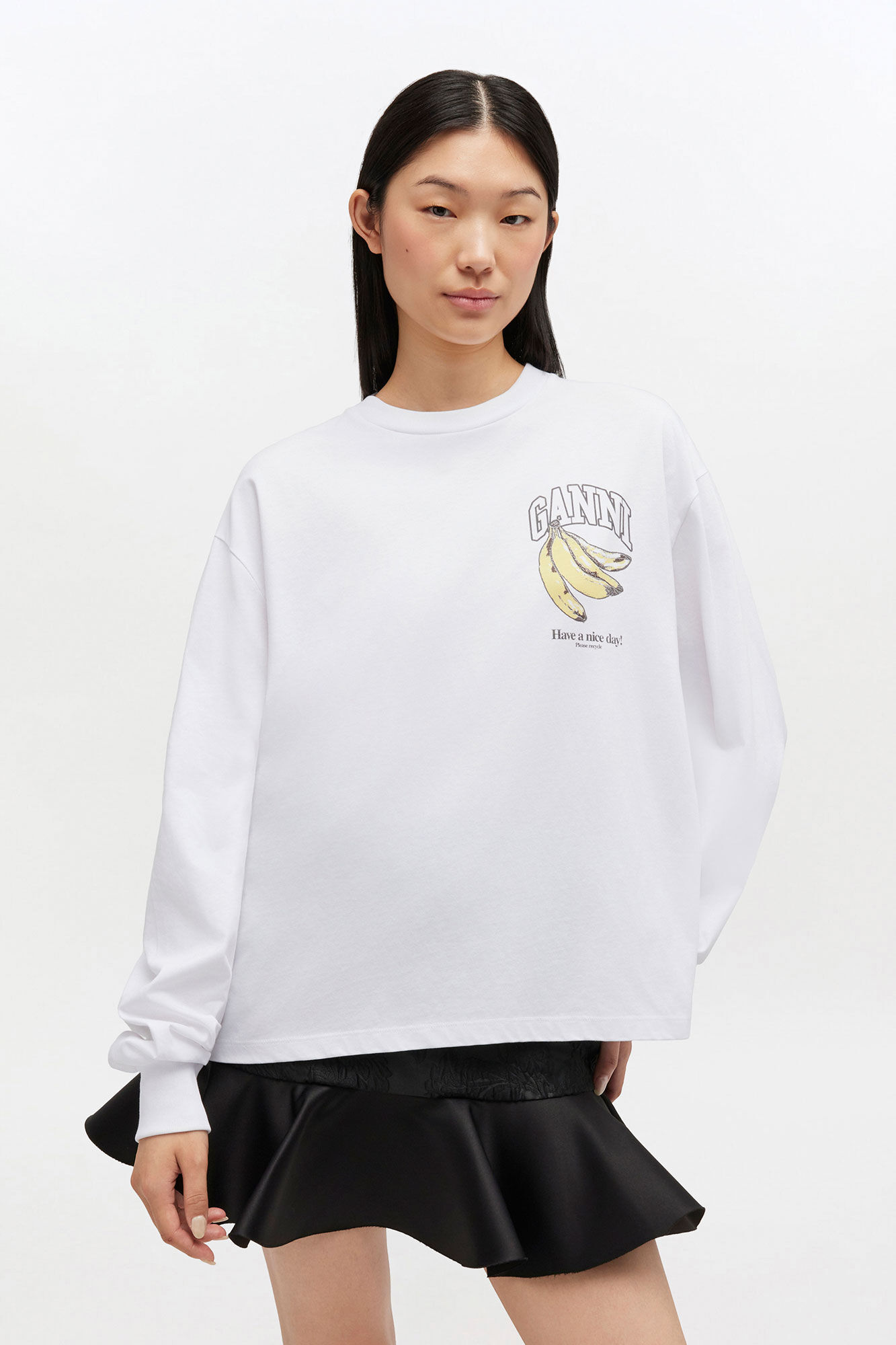 Long-sleeve Fruit T-shirt, Organic Cotton, in colour Bright White - 1 - GANNI