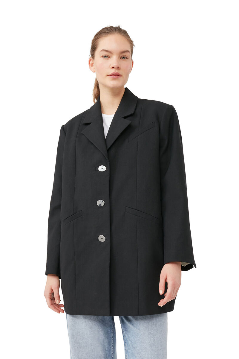 Cotton Suiting Oversized Blazer, Cotton, in colour Black - 4 - GANNI