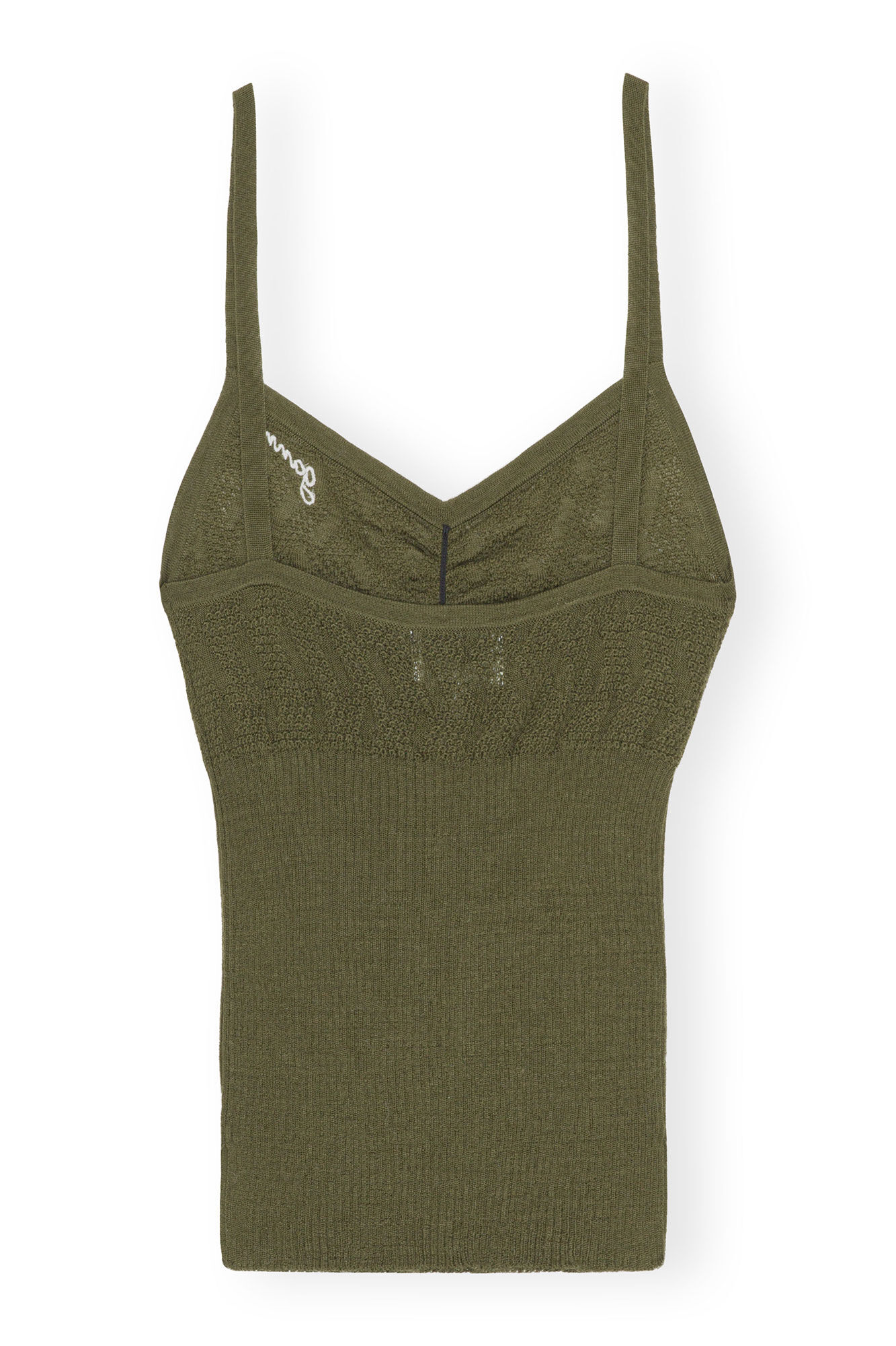 Merino Lace Strap Top, Merino Wool, in colour Dusty Olive - 2 - GANNI