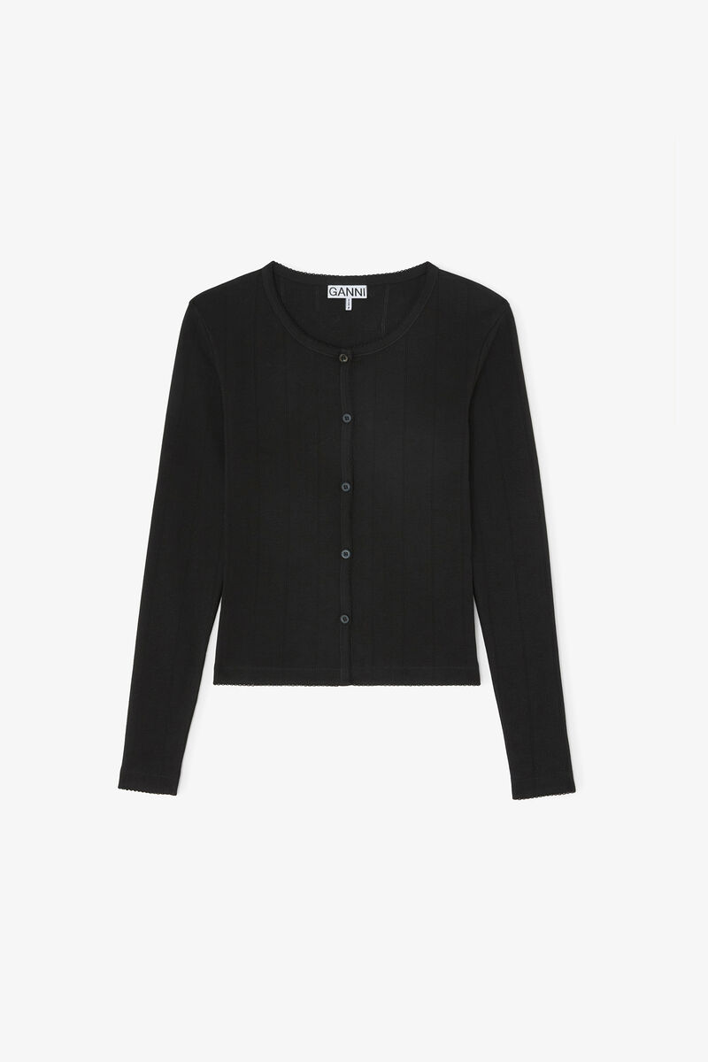 Haut en pointelle noire, Organic Cotton, in colour Black - 1 - GANNI
