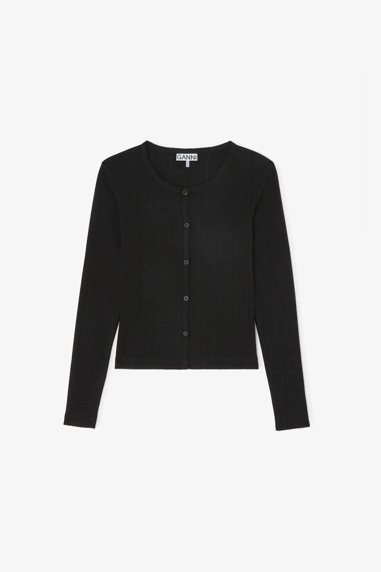 Haut en pointelle noire, Organic Cotton, in colour Black - 1 - GANNI