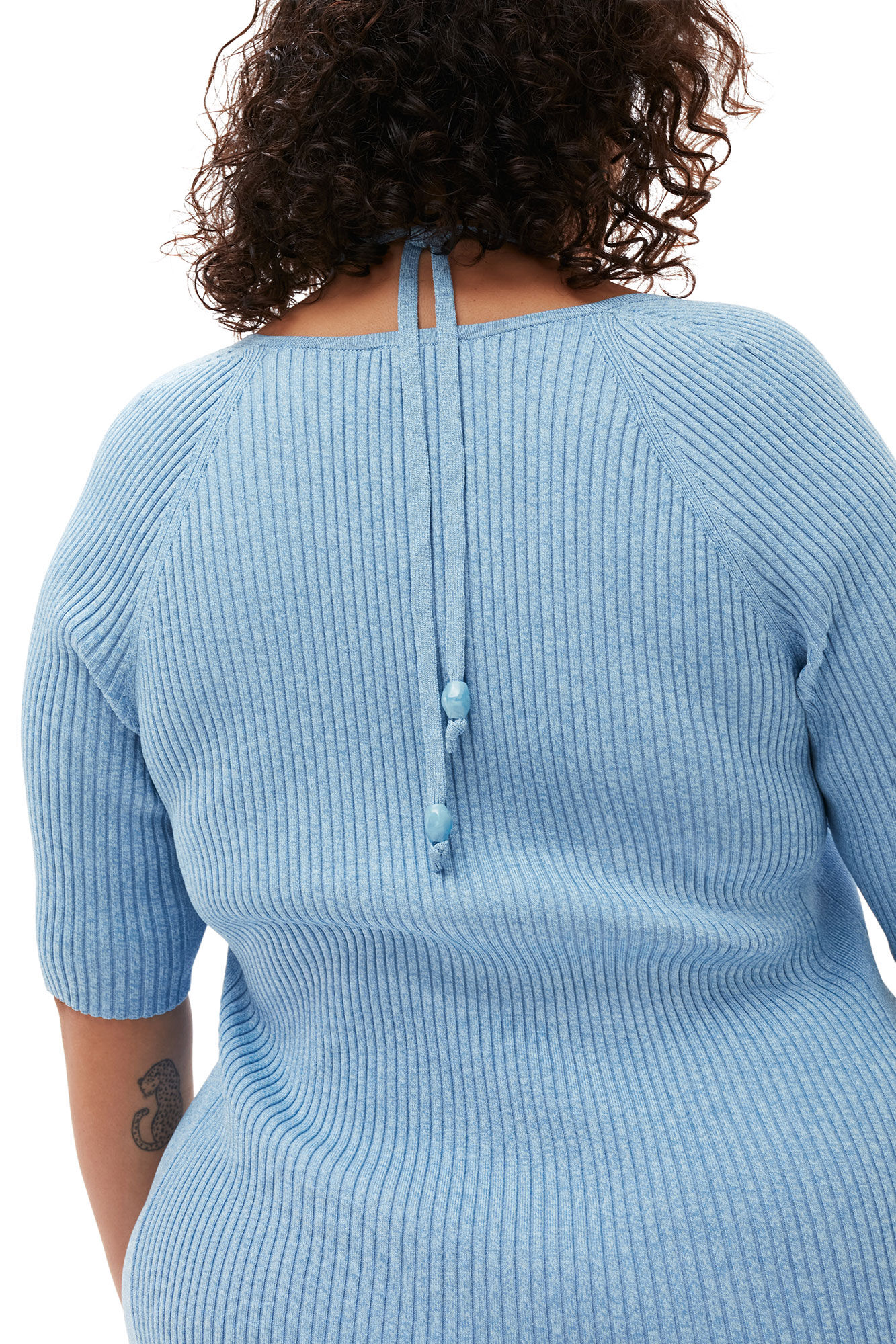 Melange Knit Mini Dress, Elastane, in colour Ethereal Blue - 5 - GANNI