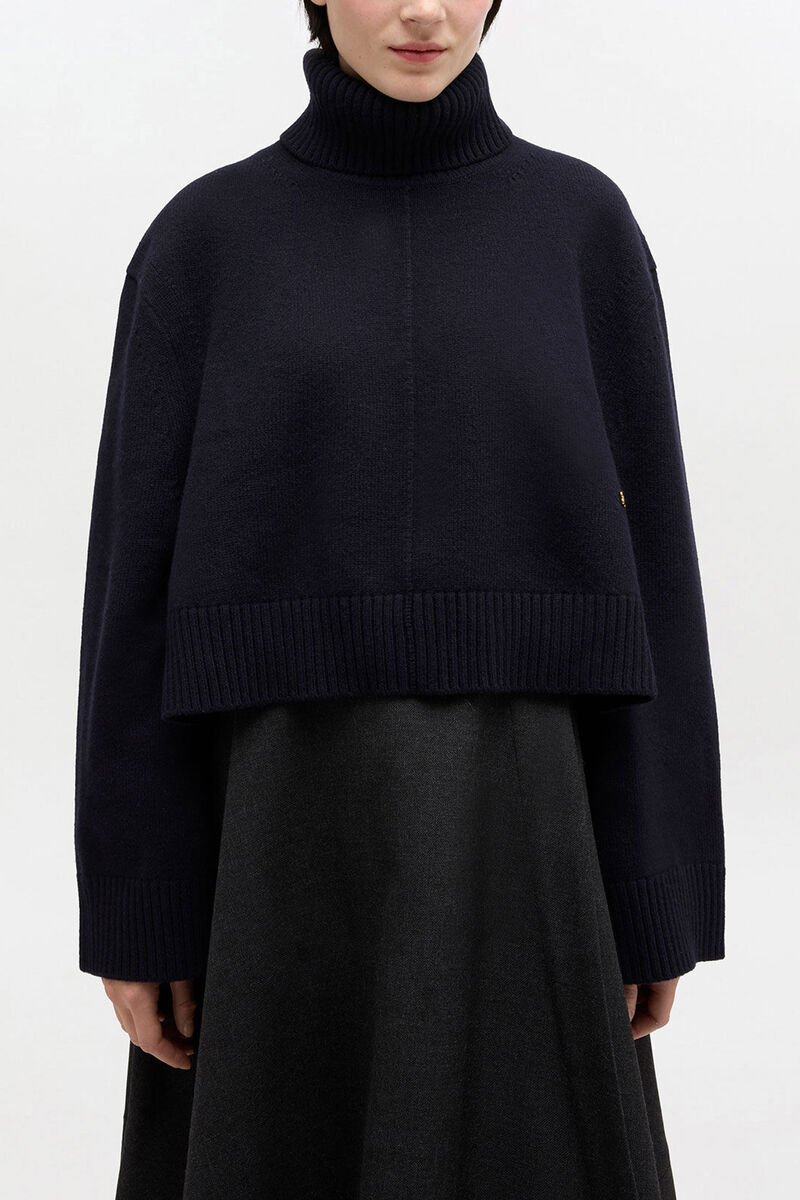 Wool Turtleneck Jumper, Wool, in colour Sky Captain - 1 - GANNI