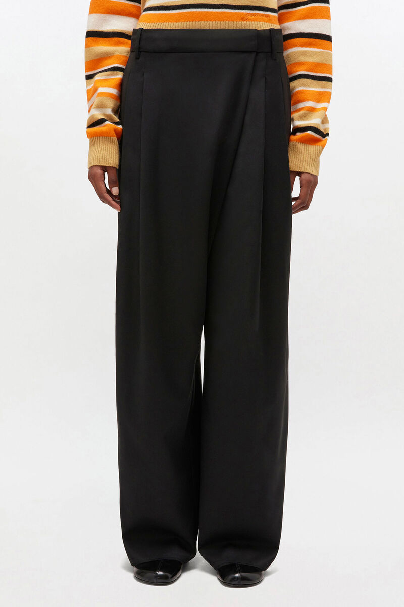 Black Cross-over Trousers, Elastane, in colour Black - 2 - GANNI