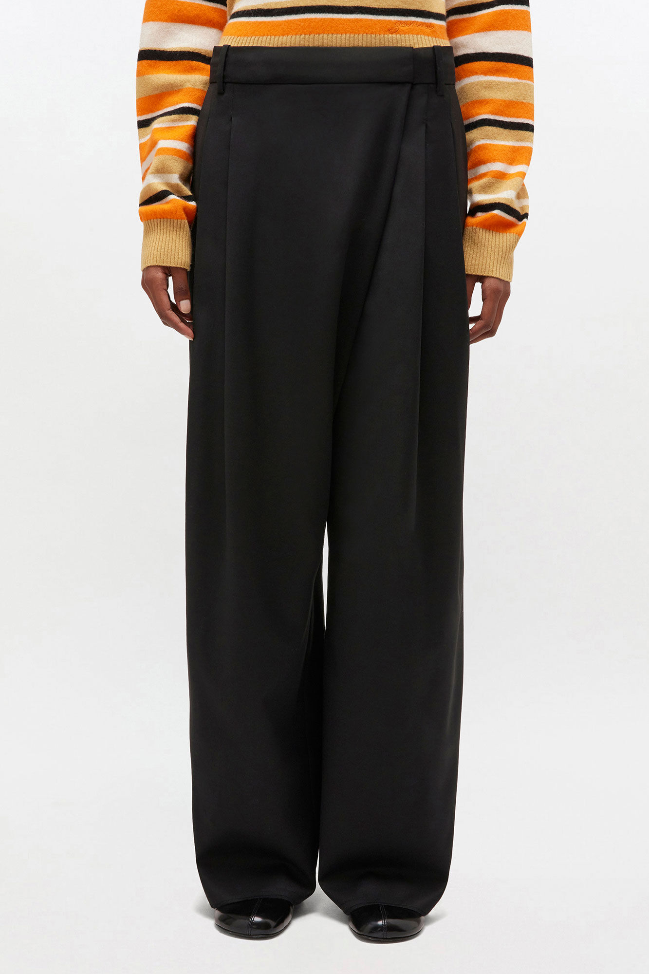 Black Cross-over Trousers, Elastane, in colour Black - 2 - GANNI