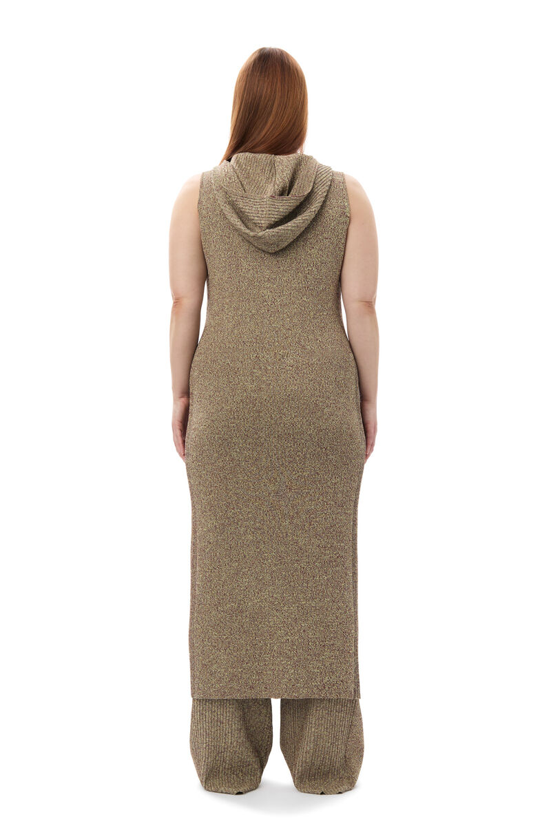 GANNI x Paloma Elsesser Melange Rib Sleeveless Dress, Elastane, in colour Brandy Brown - 4 - GANNI