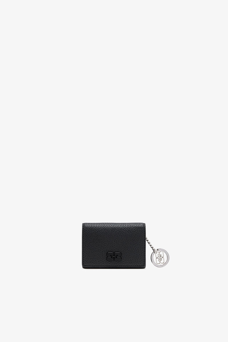 Card Holder With Flap in Grained Black, Recycled Polyester, in colour Black - 1 - GANNI