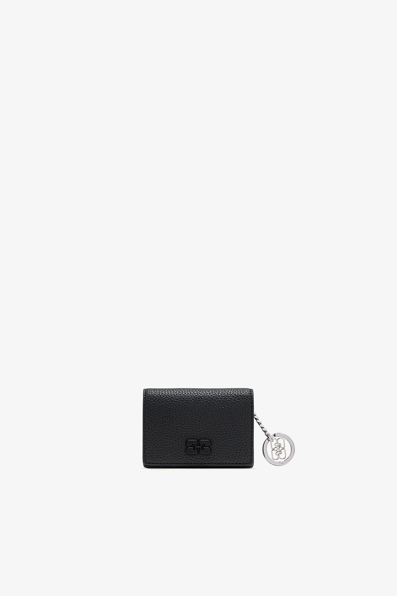 Card Holder With Flap in Grained Black, Recycled Polyester, in colour Black - 1 - GANNI