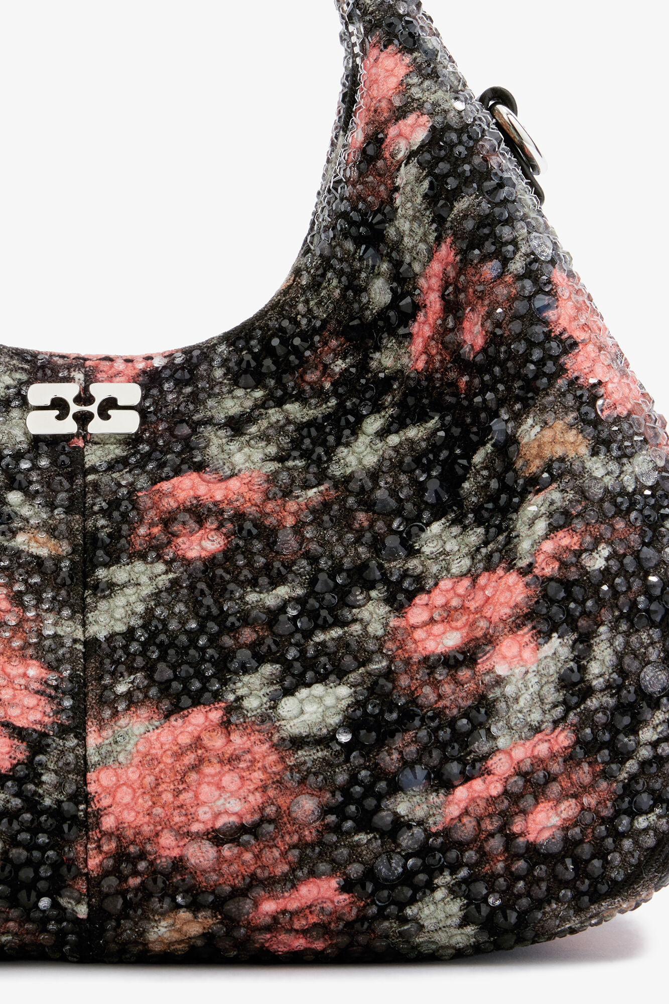 Mini Hobo Bag with Beaded Flower, Recycled Cotton, in colour Black - 4 - GANNI