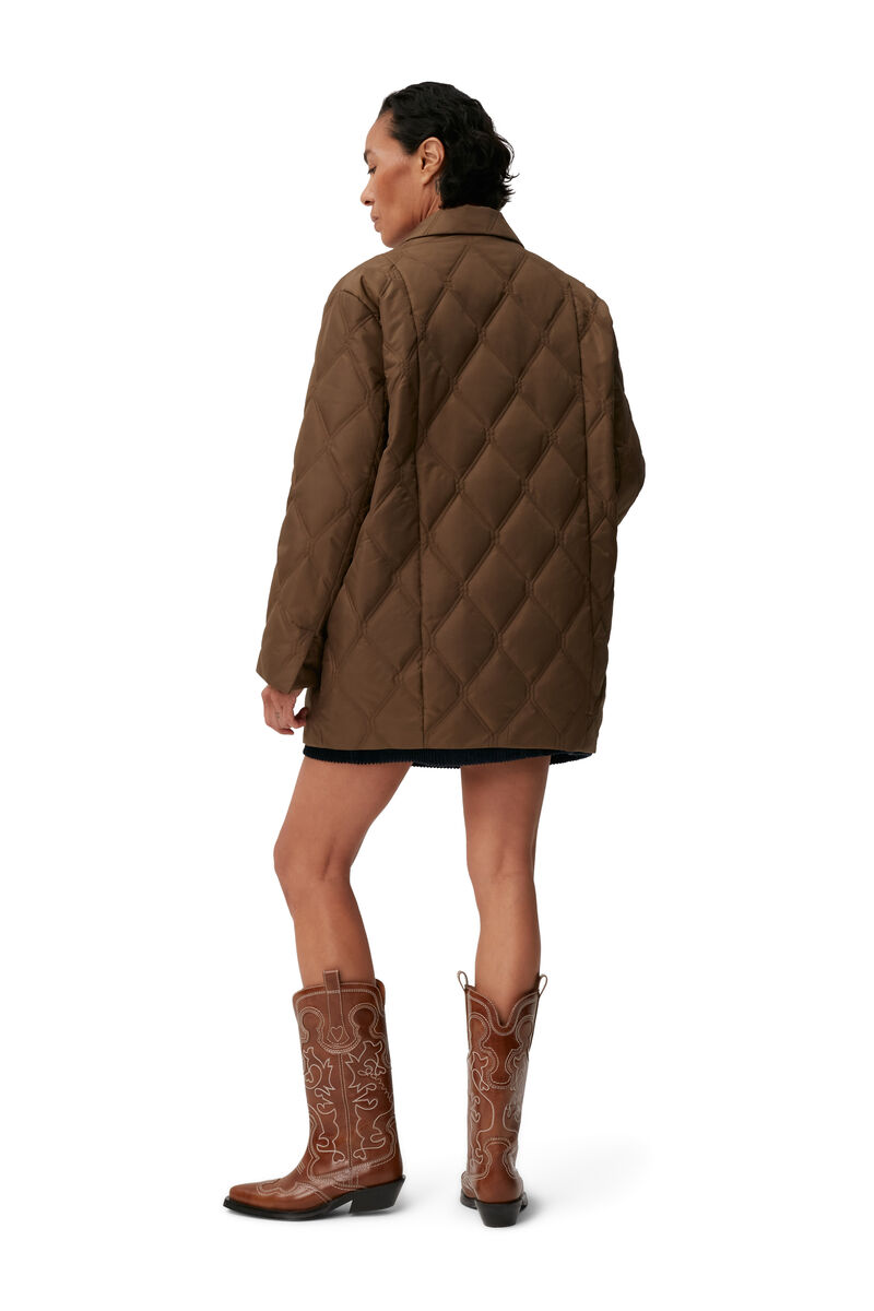 Ripstop Quilt Blazer, Recycled Polyester, in colour Teak - 2 - GANNI