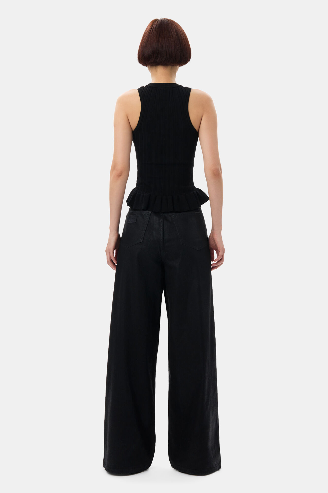 Black Rib Tank Top, Polyamide, in colour Black - 4 - GANNI