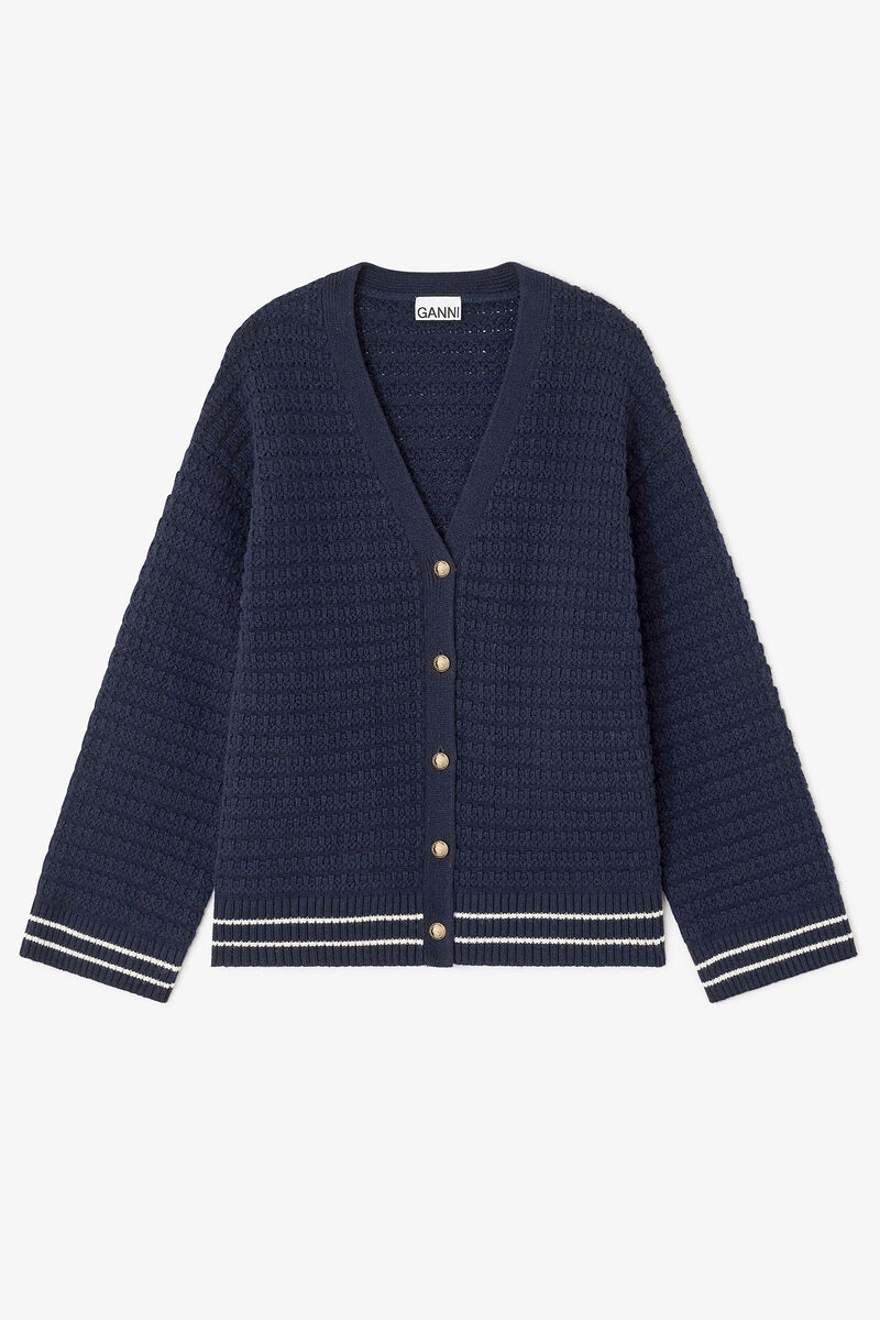 Dark Blue Wool Cardigan, in colour Sky Captain - 1 - GANNI
