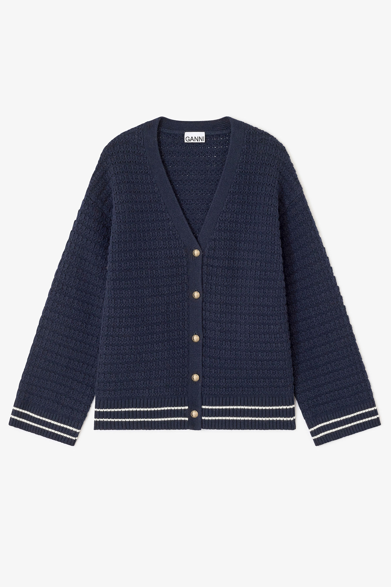 Dark Blue Wool Cardigan, in colour Sky Captain - 1 - GANNI