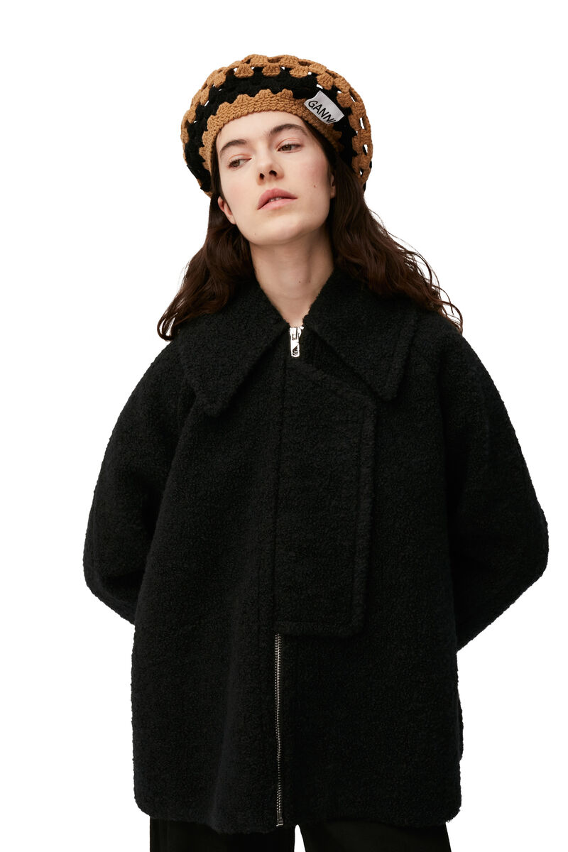 Boucle Wool Jacket, Polyester, in colour Black - 1 - GANNI