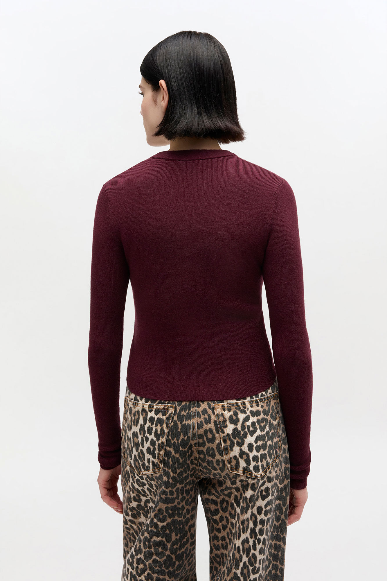 Ribbad cardigan med V-ringning, in colour Red Dahlia - 3 - GANNI