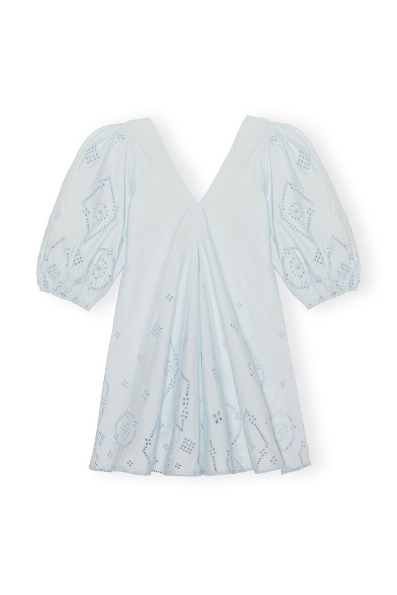 Broderie Anglaise V-Neck Midi Dress, Cotton, in colour Illusion Blue - 2 - GANNI