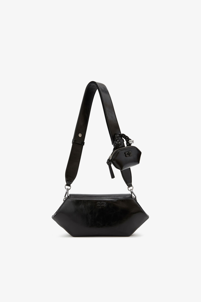 Bou Bag East/West Shine in Black, Recycled Leather, in colour Black - 1 - GANNI