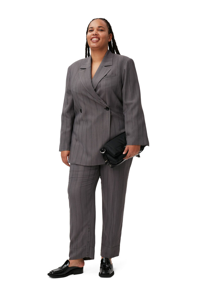 Drapey Stripe Pants, LENZING™ ECOVERO™, in colour Black Stripes - 7 - GANNI