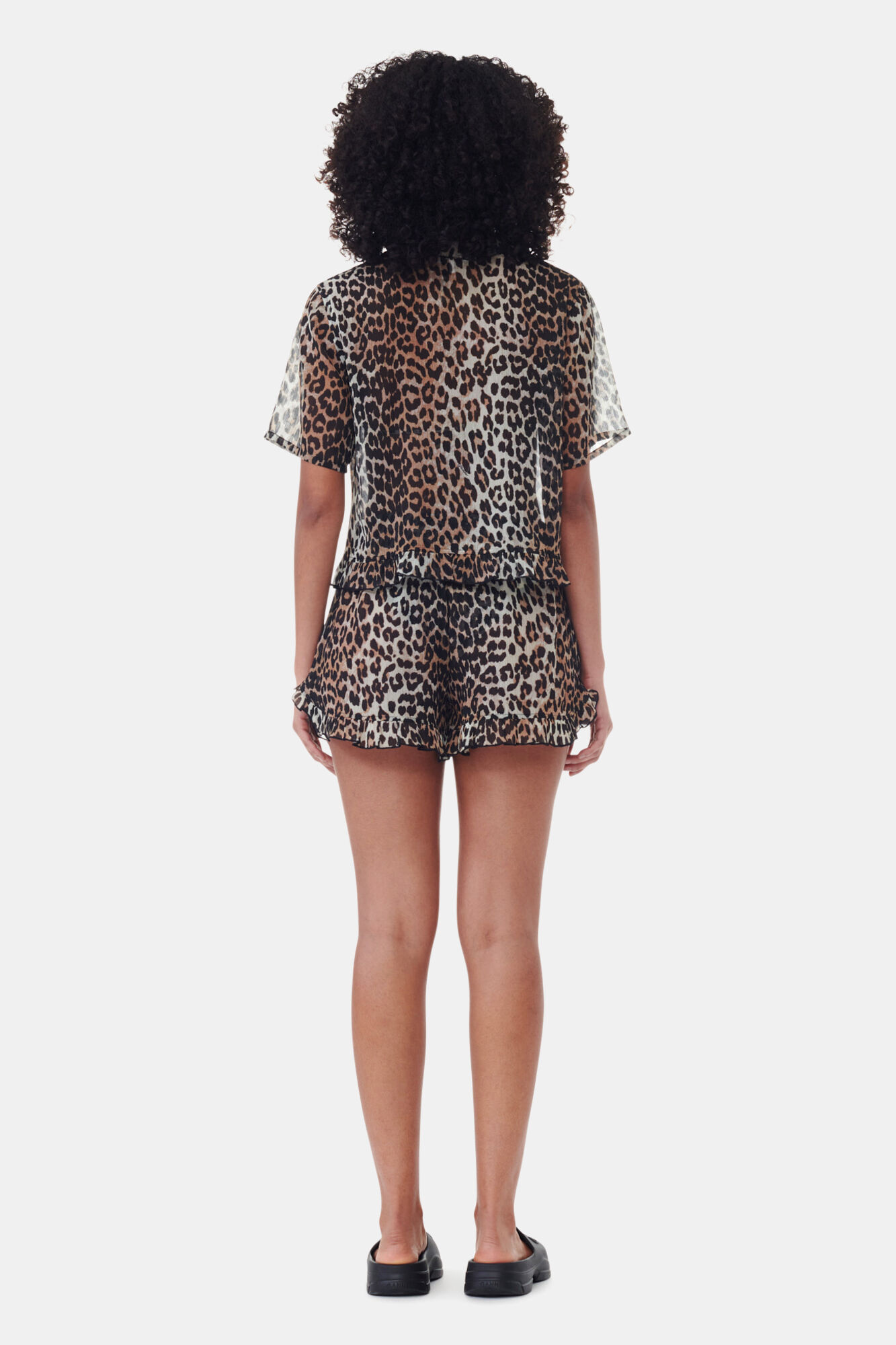 Leopard Printed Chiffon Tie String Blouse, Recycled Polyester, in colour Leopard - 4 - GANNI