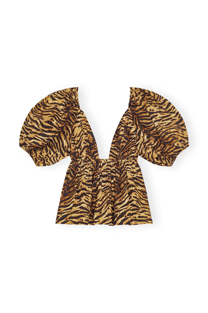 Animal Printed Cotton Blouse, Ochre