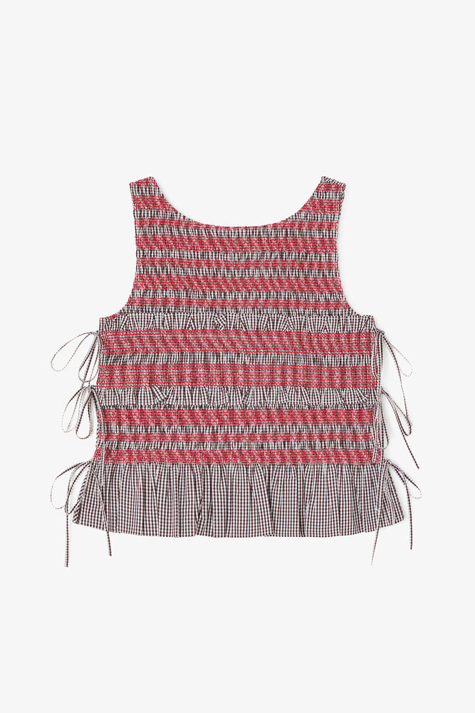Top in Check Cotton, Chicory Coffee