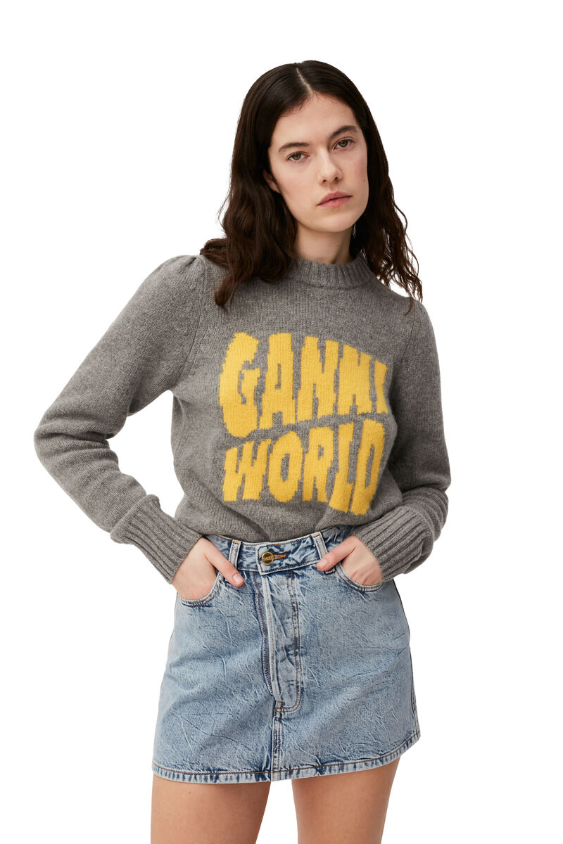 Crinkle Denim Mini Skirt, Cotton, in colour Mid Blue Stone - 3 - GANNI