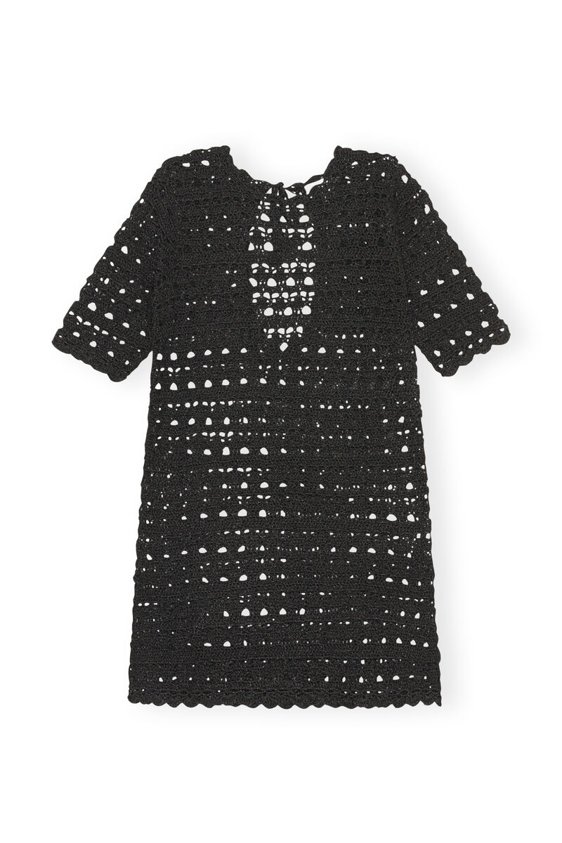 Crochet Open Back Mini Dress, Nylon, in colour Black - 1 - GANNI