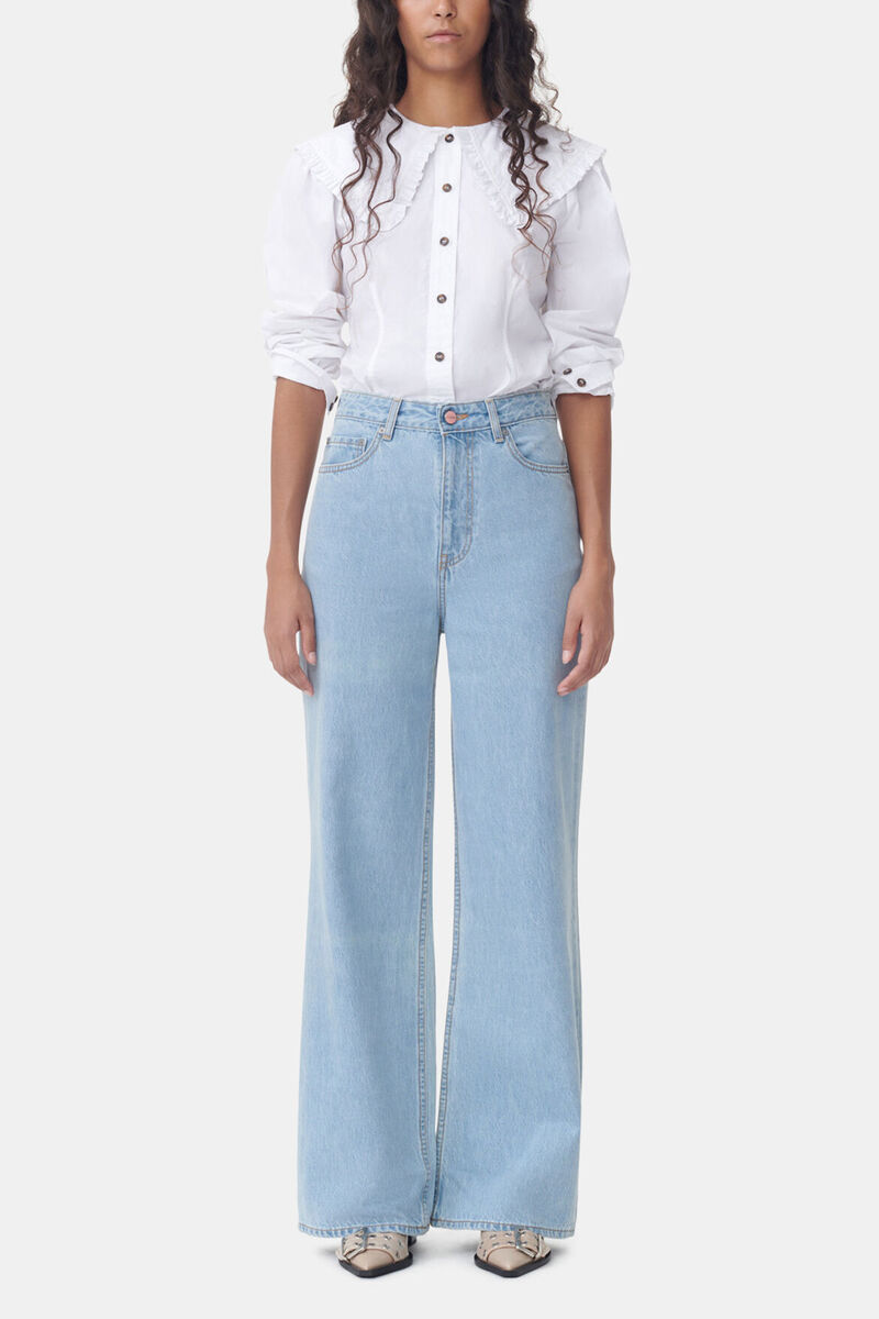 White Frill Collar Poplin Shirt, Cotton, in colour Bright White - 2 - GANNI