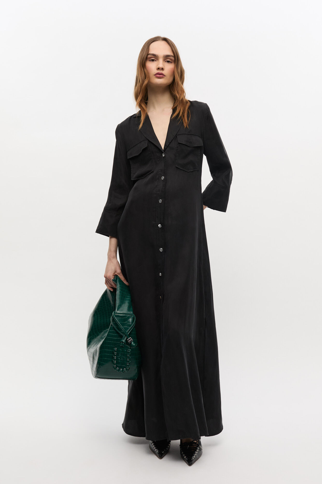 Black Fluid Cupro Maxi Dress, Cupro, in colour Black - 1 - GANNI