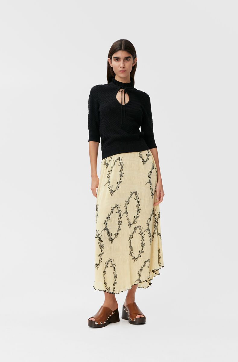 Georgette Midi Skirt, Recycled Polyester, in colour Floral Shadow Flan - 1 - GANNI