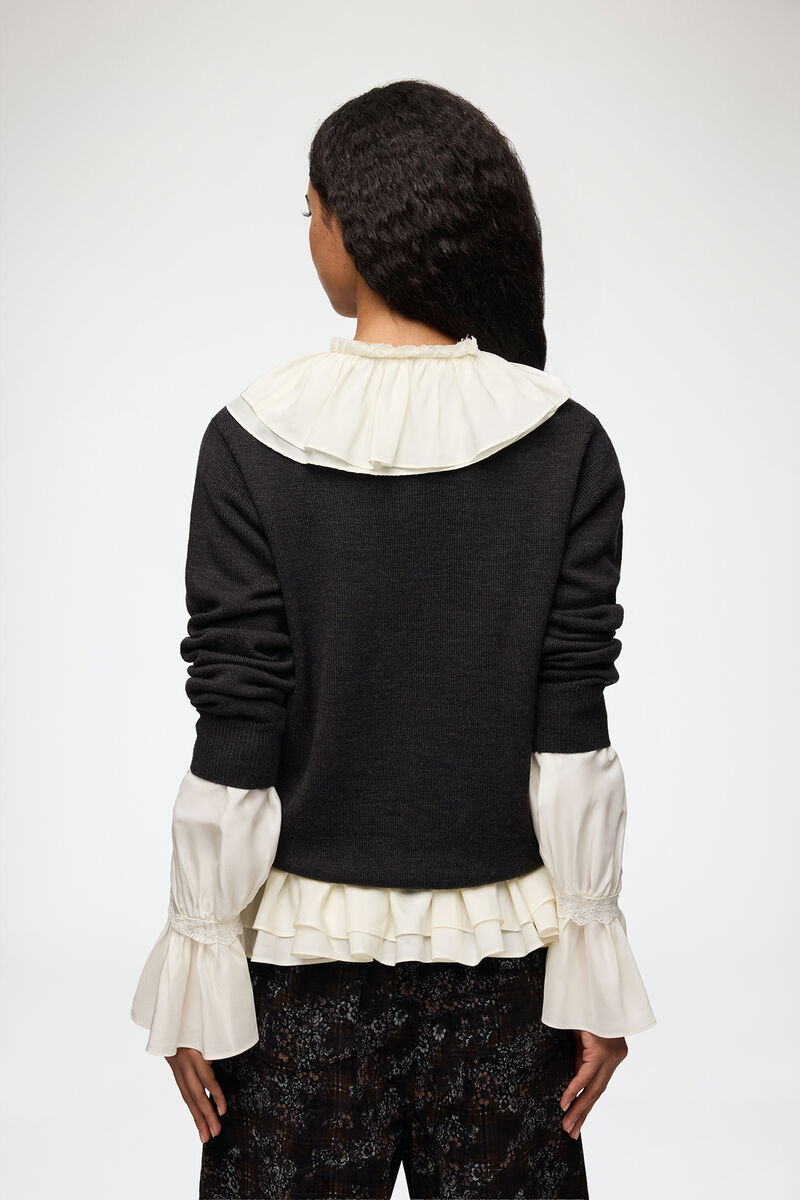 Pullover mit Blumen-H&auml;keldesign, Wool, in colour Phantom - 3 - GANNI