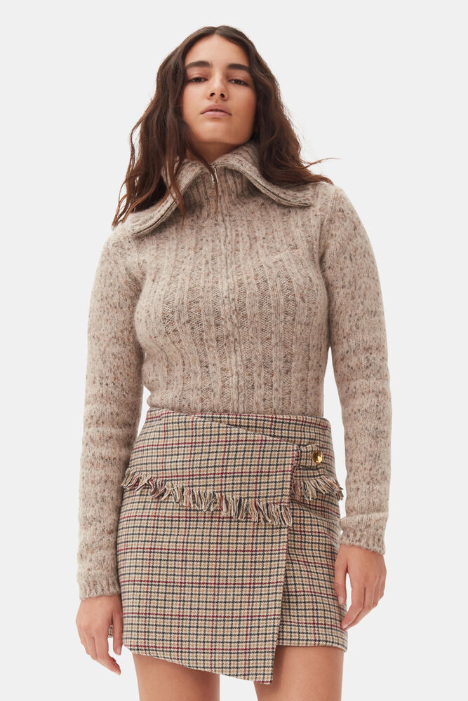 Brown Highneck Zip-cardigan, Safari