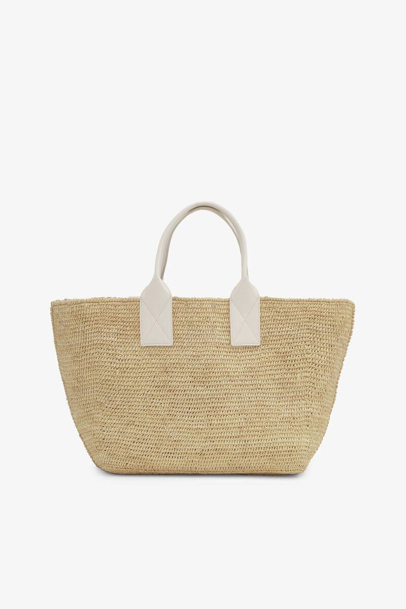White Medium Raffia Tote, Raffia, in colour Egret - 2 - GANNI