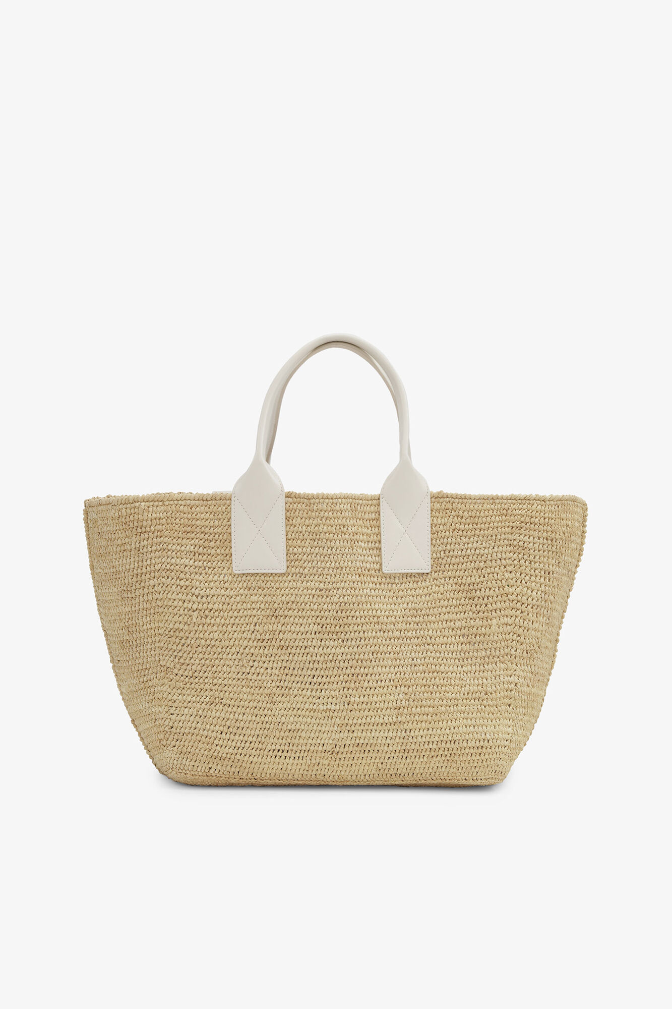 White Medium Raffia Tote, Raffia, in colour Egret - 2 - GANNI
