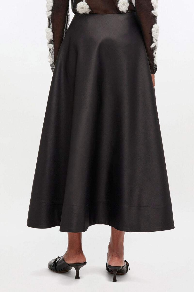 Langt, svart sirkelskjørt, Recycled Polyester, in colour Black - 3 - GANNI