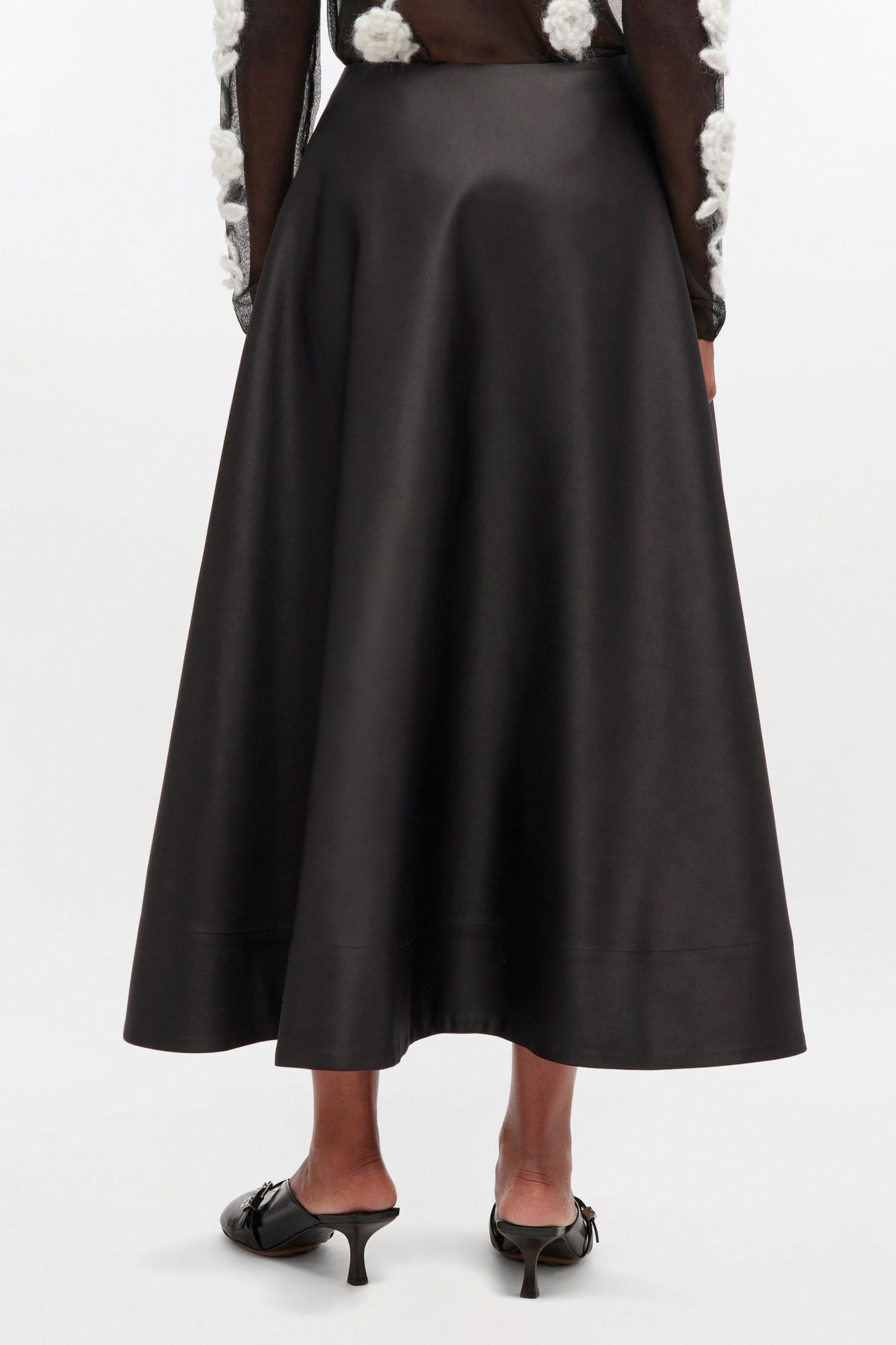 Langt, svart sirkelskjørt, Recycled Polyester, in colour Black - 3 - GANNI