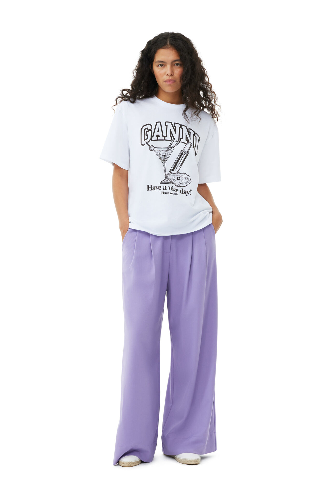 Future White Relaxed Cocktail T-shirt, Organic Cotton, in colour Bright White - 2 - GANNI