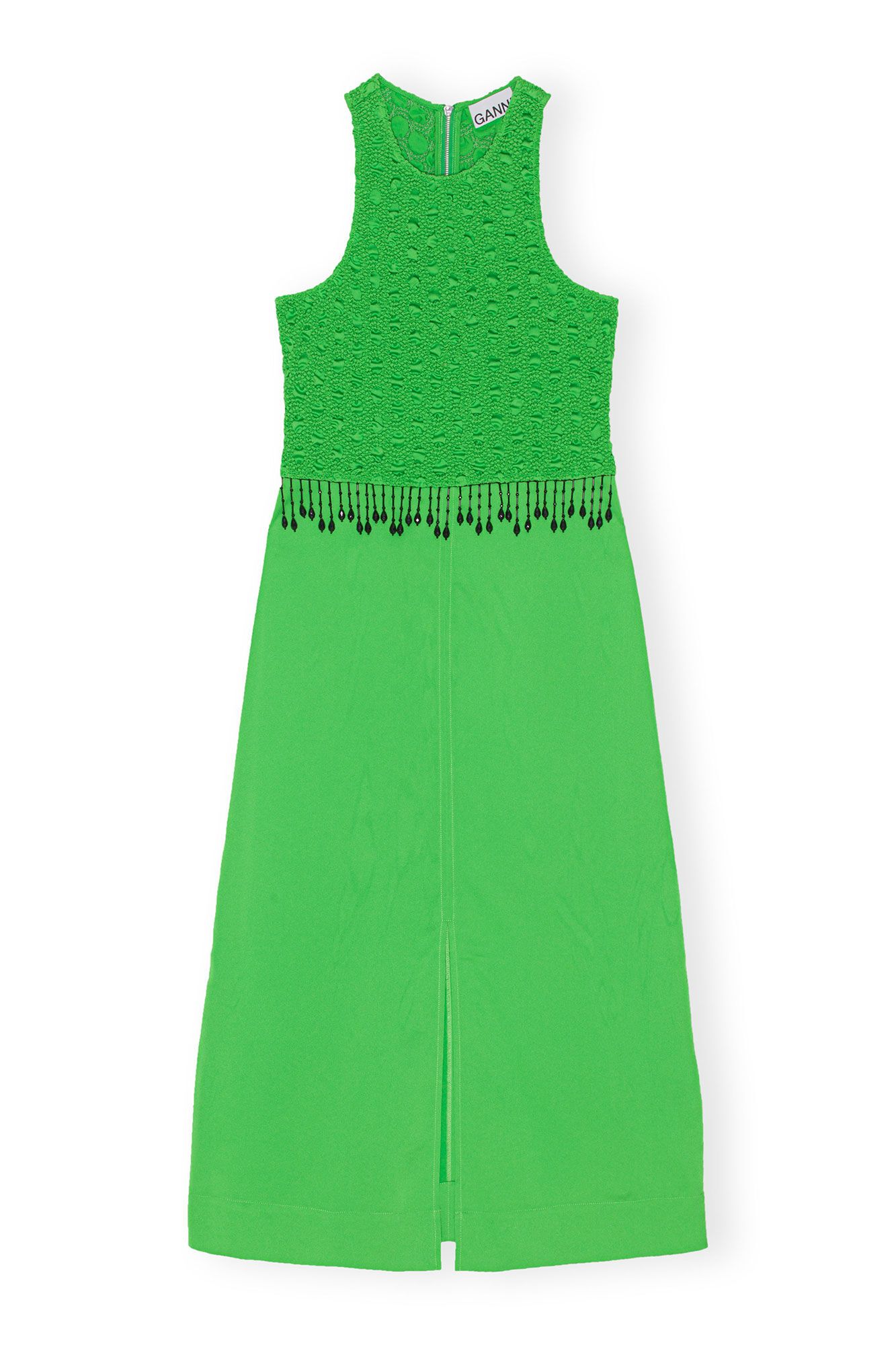 Smocked Satin Maxi Dress, Polyester, in colour Classic Green - 1 - GANNI