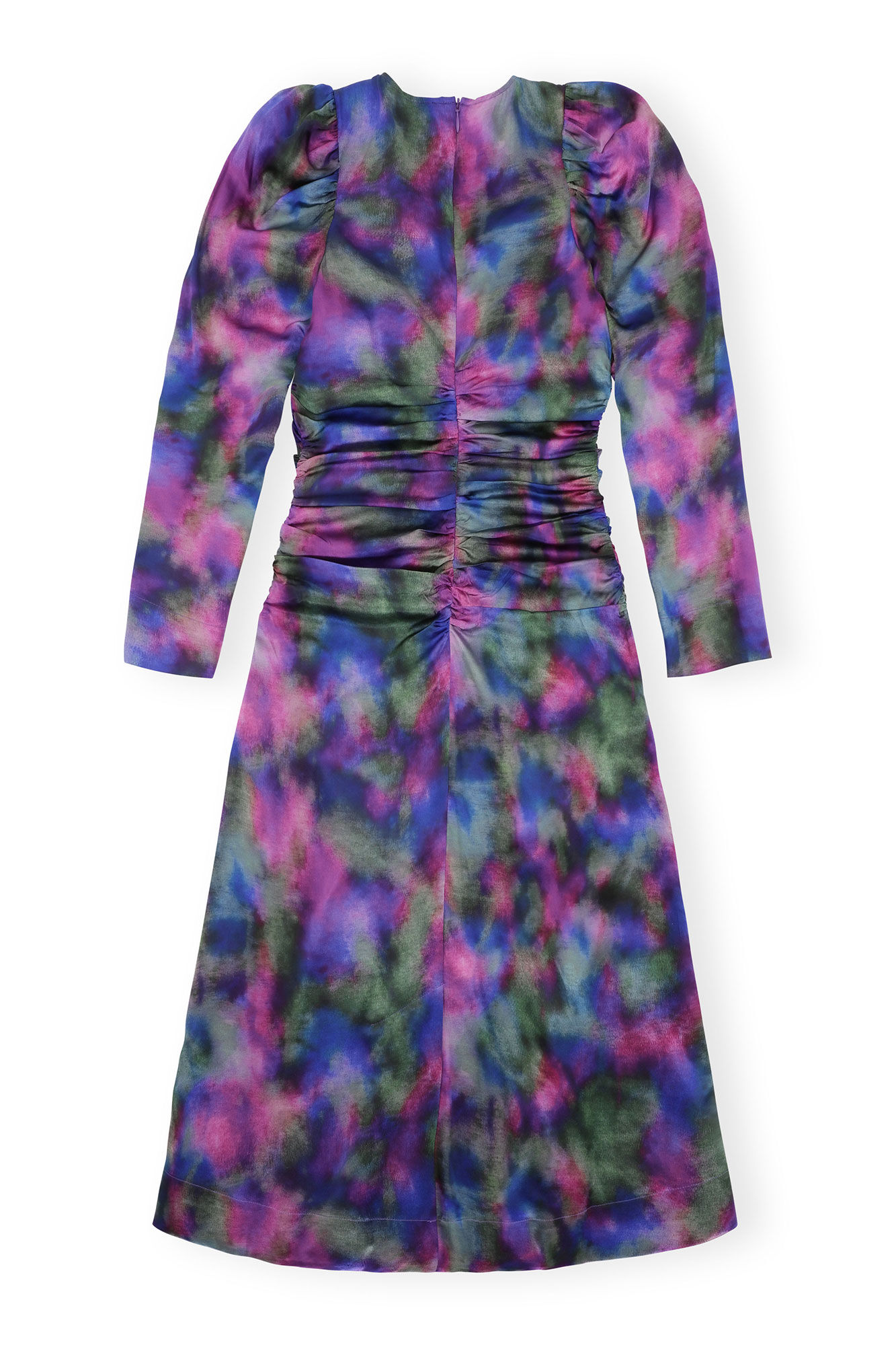 Lila Seidensatin-Midikleid mit O-Ausschnitt, Elastane, in colour Simply Purple - 2 - GANNI
