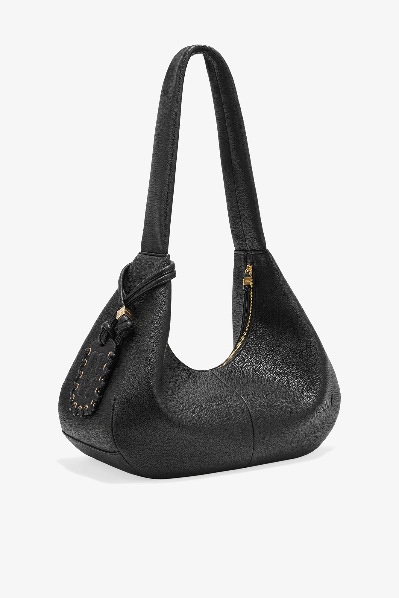 Black Grained Medium Hobo Bag, Recycled Polyester, in colour Black - 2 - GANNI