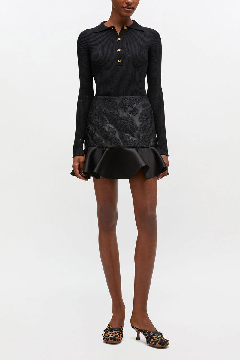 Fine Sequin Knitted Polo, Wool, in colour Black - 2 - GANNI